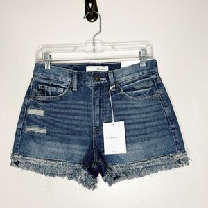 Kancan High Rise Frayed Hem Distressed Denim Jean Shorts Women’s Size 3/25 NWT